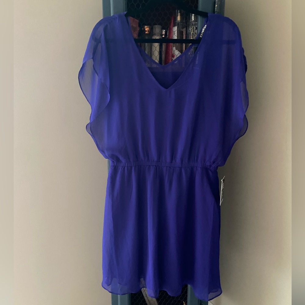 Express Purple 2-layered dress. Sheer on Top & silky lining w/ elastic waistband